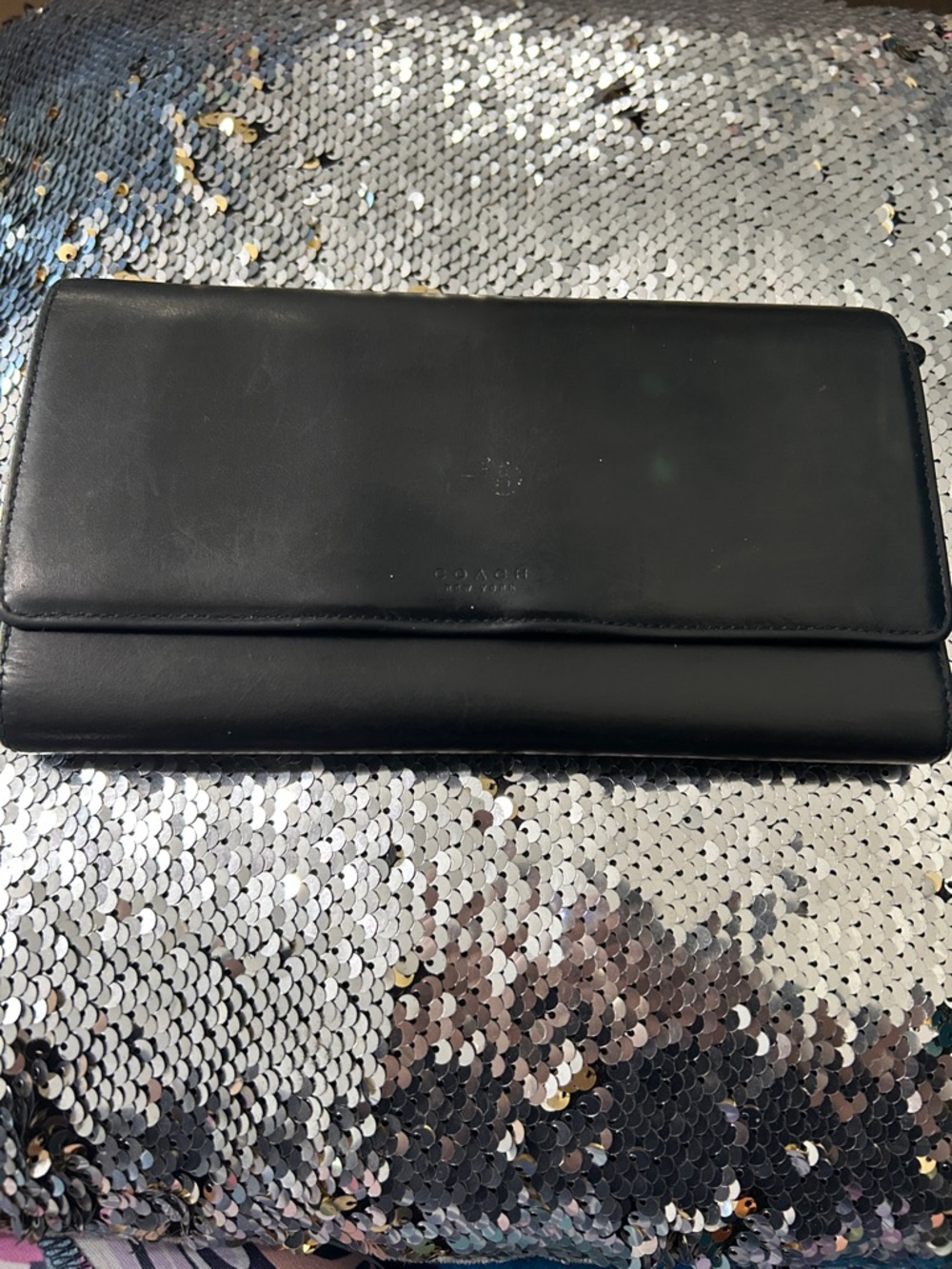 Coach Black Leather Foldover Clutch Wallet